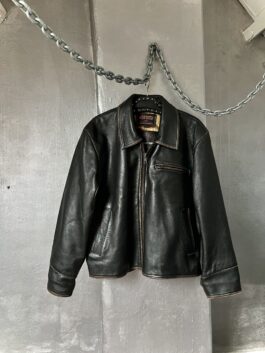 Vintage Bomb Boogie oversized real leather racing jacket washed dark brown