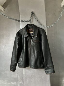 Vintage Bomb Boogie oversized real leather racing jacket washed dark brown