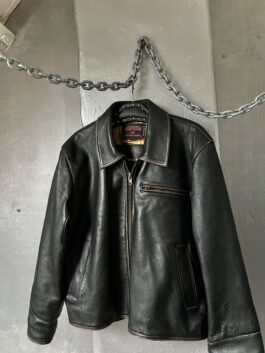 Vintage Bomb Boogie oversized real leather racing jacket washed dark brown