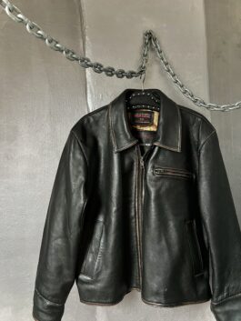 Vintage Bomb Boogie oversized real leather racing jacket washed dark brown