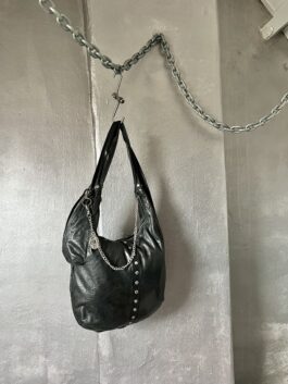 Vintage real leather shoulderbag with silver hardware black