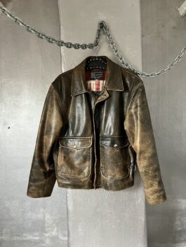 Vintage oversized real leather flying jacket washed brown