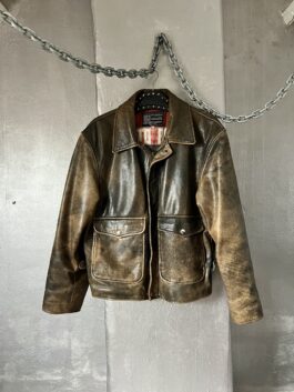 Vintage oversized real leather flying jacket washed brown