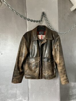 Vintage oversized real leather flying jacket washed brown