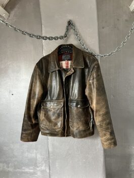 Vintage oversized real leather flying jacket washed brown