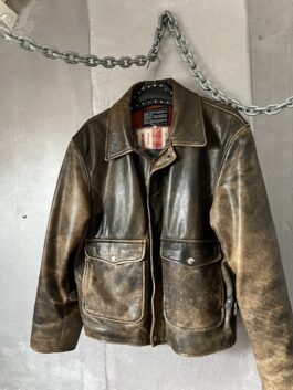 Vintage oversized real leather flying jacket washed brown