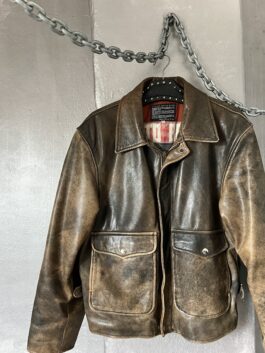 Vintage oversized real leather flying jacket washed brown