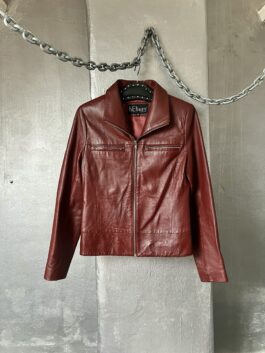 Vintage real leather racing jacket wine red