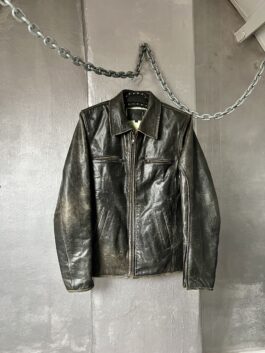 Vintage oversized real leather racing jacket washed brown