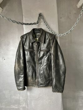 Vintage oversized real leather racing jacket washed brown