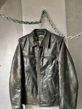 Vintage oversized real leather racing jacket washed brown