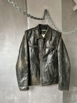 Vintage oversized real leather racing jacket washed brown