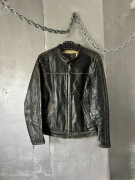 Vintage real leather motorcross racing jacket washed black