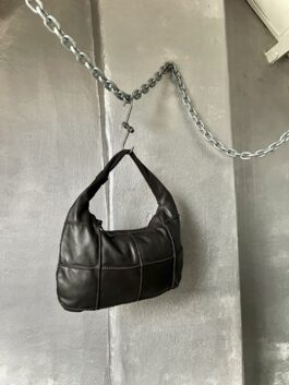 Vintage real leather handbag dark brown