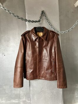 Vintage oversized real leather racing jacket brown cognac