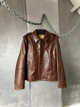 Vintage oversized real leather racing jacket brown cognac