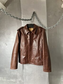 Vintage oversized real leather racing jacket brown cognac