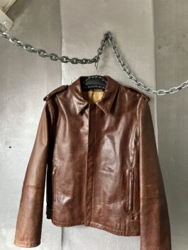 Vintage oversized real leather racing jacket brown cognac