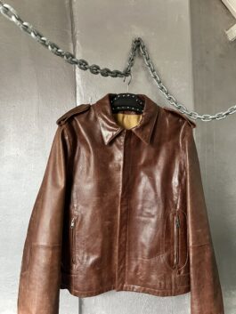 Vintage oversized real leather racing jacket brown cognac