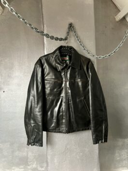 Vintage oversized real leather racing jacket washed dark brown