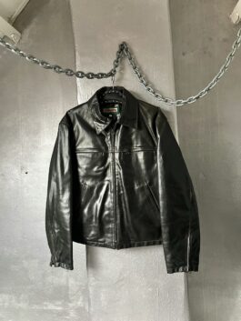 Vintage oversized real leather racing jacket washed dark brown