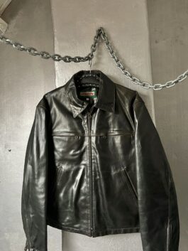 Vintage oversized real leather racing jacket washed dark brown