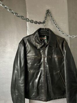 Vintage oversized real leather racing jacket washed dark brown