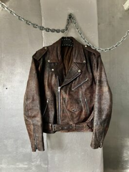 Vintage oversized real leather biker jacket washed brown