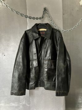 Vintage oversized real leather flying jacket washed darkbrown