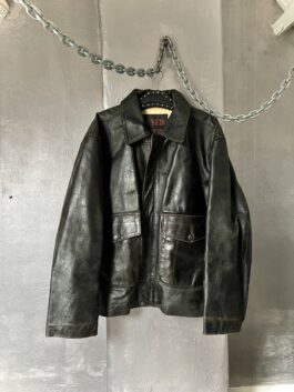 Vintage oversized real leather flying jacket washed darkbrown