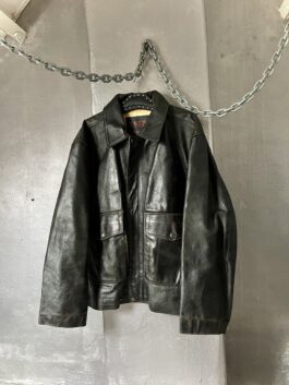 Vintage oversized real leather flying jacket washed darkbrown