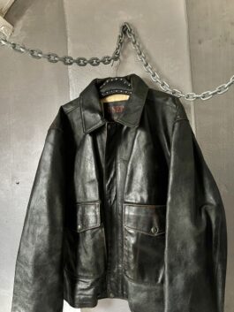 Vintage oversized real leather flying jacket washed darkbrown