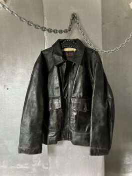 Vintage oversized real leather flying jacket washed darkbrown