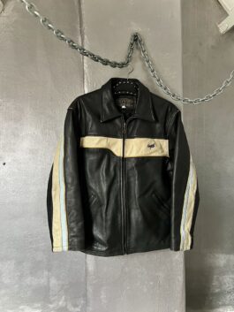 Vintage Chyston oversized real leather racing jacket black beige