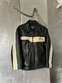 Vintage Chyston oversized real leather racing jacket black beige