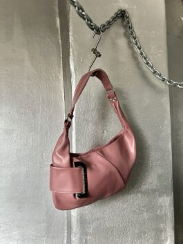 Vintage real leather handbag with silver hardware pink