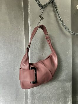 Vintage real leather handbag with silver hardware pink