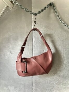 Vintage real leather handbag with silver hardware pink