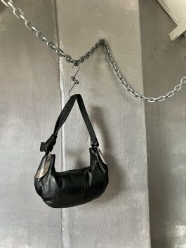 Vintage real leather shoulderbag with silver hardware black