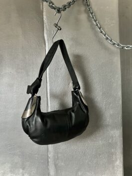 Vintage real leather shoulderbag with silver hardware black