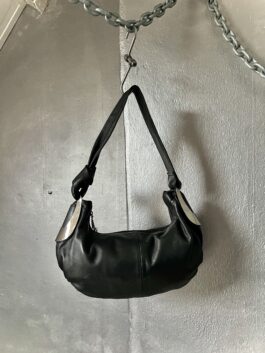 Vintage real leather shoulderbag with silver hardware black