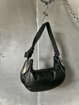 Vintage real leather shoulderbag with silver hardware black