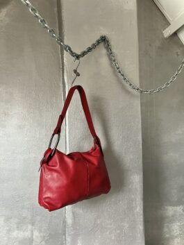 Vintage real leather shoulderbag with silver hardware wine red