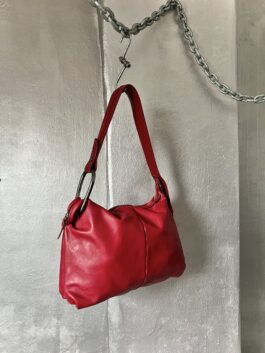 Vintage real leather shoulderbag with silver hardware wine red