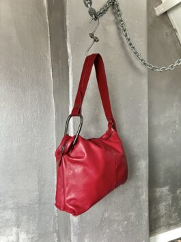 Vintage real leather shoulderbag with silver hardware wine red