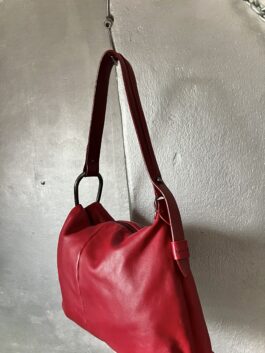 Vintage real leather shoulderbag with silver hardware wine red