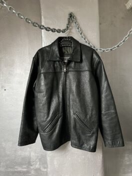 Vintage oversized real leather racing jacket black