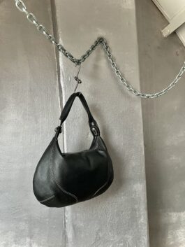 Vintage real leather shoulderbag with silver hardware black