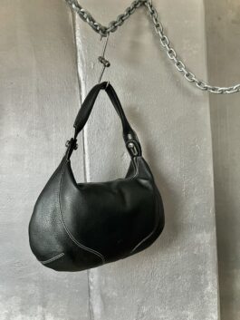 Vintage real leather shoulderbag with silver hardware black