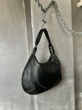 Vintage real leather shoulderbag with silver hardware black